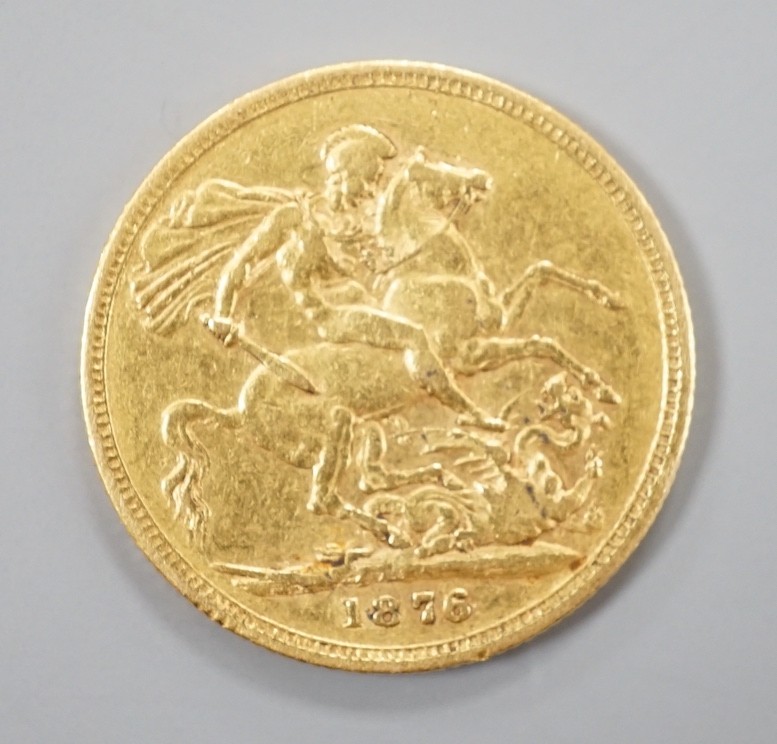 A Victoria 1876 Melbourne Mint gold sovereign.